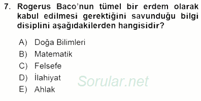 Ortaçağ Felsefesi 1 2015 - 2016 Dönem Sonu Sınavı 7.Soru