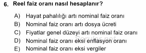 Gayrimenkul Ekonomisi 2016 - 2017 Dönem Sonu Sınavı 6.Soru