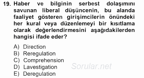 Radyo ve Televizyon Yayıncılığı 2014 - 2015 Ara Sınavı 19.Soru