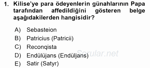 Siyasi Tarih 1 2017 - 2018 Ara Sınavı 1.Soru