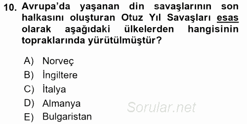 Siyasi Tarih 1 2017 - 2018 Ara Sınavı 10.Soru