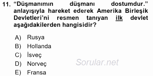 Siyasi Tarih 1 2017 - 2018 Ara Sınavı 11.Soru