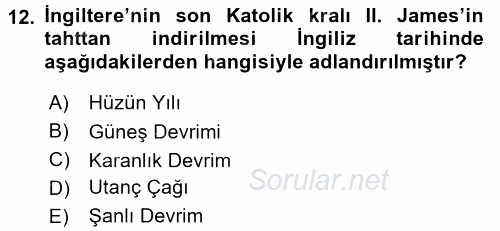 Siyasi Tarih 1 2017 - 2018 Ara Sınavı 12.Soru