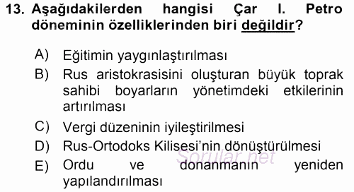 Siyasi Tarih 1 2017 - 2018 Ara Sınavı 13.Soru