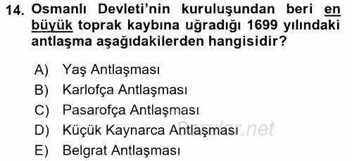 Siyasi Tarih 1 2017 - 2018 Ara Sınavı 14.Soru