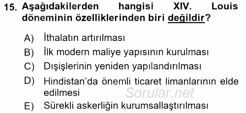 Siyasi Tarih 1 2017 - 2018 Ara Sınavı 15.Soru