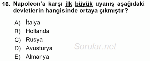 Siyasi Tarih 1 2017 - 2018 Ara Sınavı 16.Soru