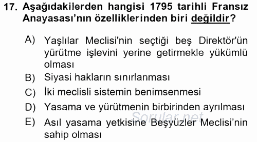 Siyasi Tarih 1 2017 - 2018 Ara Sınavı 17.Soru
