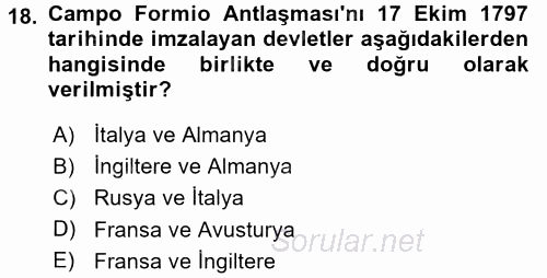 Siyasi Tarih 1 2017 - 2018 Ara Sınavı 18.Soru