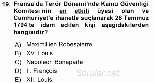 Siyasi Tarih 1 2017 - 2018 Ara Sınavı 19.Soru