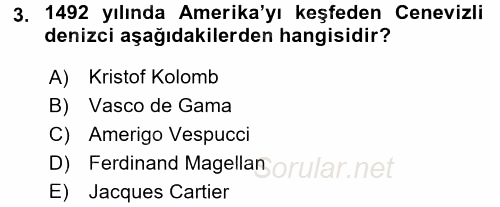 Siyasi Tarih 1 2017 - 2018 Ara Sınavı 3.Soru