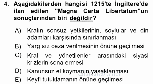 Siyasi Tarih 1 2017 - 2018 Ara Sınavı 4.Soru