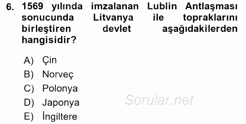 Siyasi Tarih 1 2017 - 2018 Ara Sınavı 6.Soru