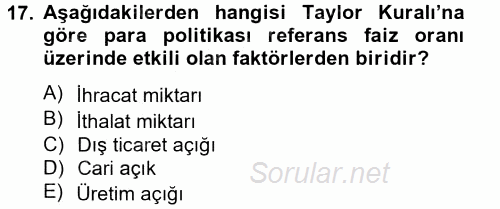 Para Politikası 2014 - 2015 Tek Ders Sınavı 17.Soru