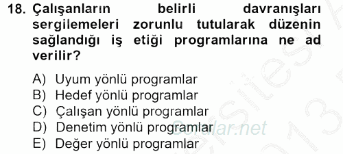 İş Etiği 2012 - 2013 Dönem Sonu Sınavı 18.Soru