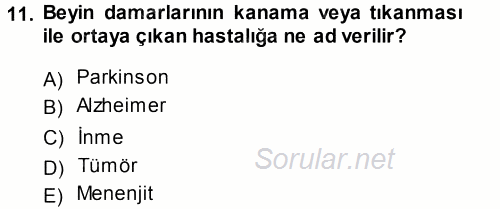 Yaşlı ve Hasta Bakım Hizmetleri 2014 - 2015 Ara Sınavı 11.Soru