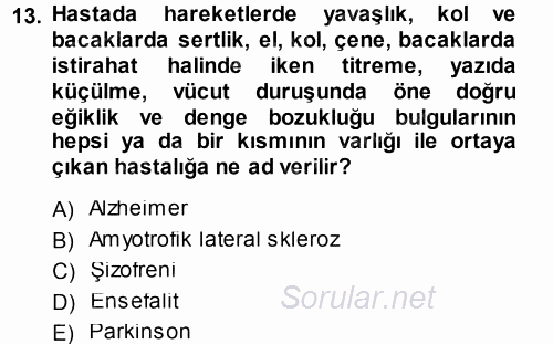 Yaşlı ve Hasta Bakım Hizmetleri 2014 - 2015 Ara Sınavı 13.Soru