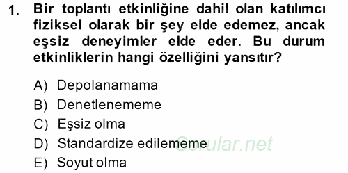 Kongre ve Etkinlik Yönetimi 2014 - 2015 Dönem Sonu Sınavı 1.Soru
