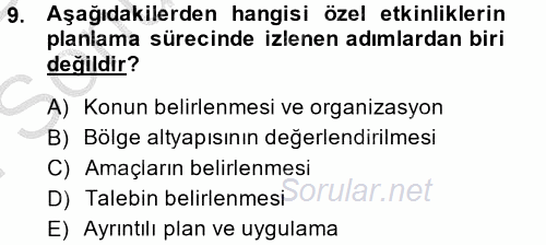 Kongre ve Etkinlik Yönetimi 2014 - 2015 Dönem Sonu Sınavı 9.Soru