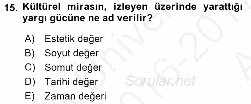 Restorasyon ve Koruma İlkeleri 2016 - 2017 Ara Sınavı 15.Soru