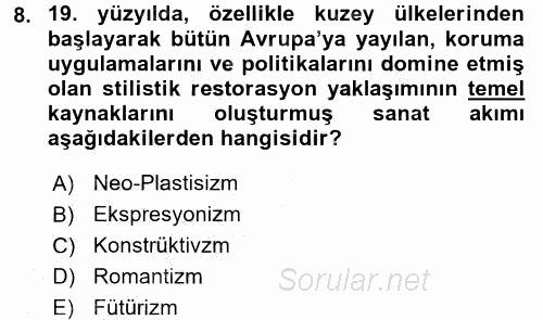 Restorasyon ve Koruma İlkeleri 2016 - 2017 Ara Sınavı 8.Soru