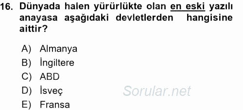 Karşılaştırmalı Siyasal Sistemler 2015 - 2016 Ara Sınavı 16.Soru