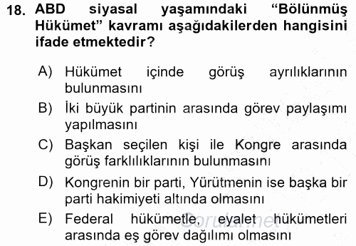 Karşılaştırmalı Siyasal Sistemler 2015 - 2016 Ara Sınavı 18.Soru