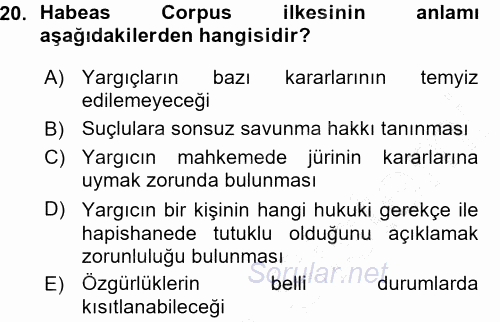 Karşılaştırmalı Siyasal Sistemler 2015 - 2016 Ara Sınavı 20.Soru