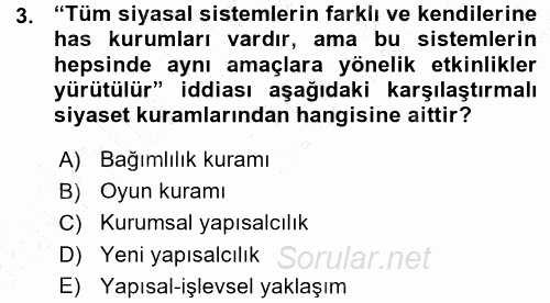 Karşılaştırmalı Siyasal Sistemler 2015 - 2016 Ara Sınavı 3.Soru