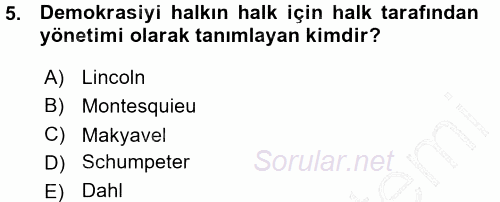 Karşılaştırmalı Siyasal Sistemler 2015 - 2016 Ara Sınavı 5.Soru