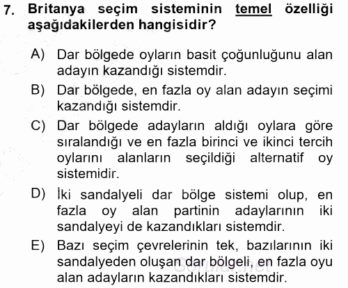 Karşılaştırmalı Siyasal Sistemler 2015 - 2016 Ara Sınavı 7.Soru