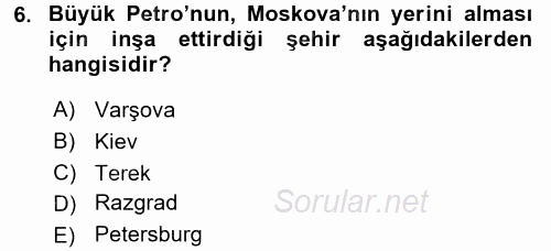 Orta Çağ-Yeni Çağ Avrupa Tarihi 2017 - 2018 Dönem Sonu Sınavı 6.Soru