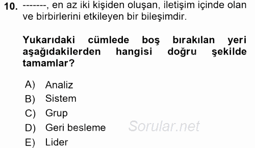 Toplantı Ve Sunu Teknikleri 2017 - 2018 3 Ders Sınavı 10.Soru