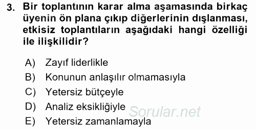 Toplantı Ve Sunu Teknikleri 2017 - 2018 3 Ders Sınavı 3.Soru