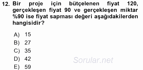 Proje Yönetimi 2016 - 2017 Dönem Sonu Sınavı 12.Soru