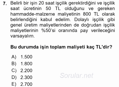 Proje Yönetimi 2016 - 2017 Dönem Sonu Sınavı 7.Soru