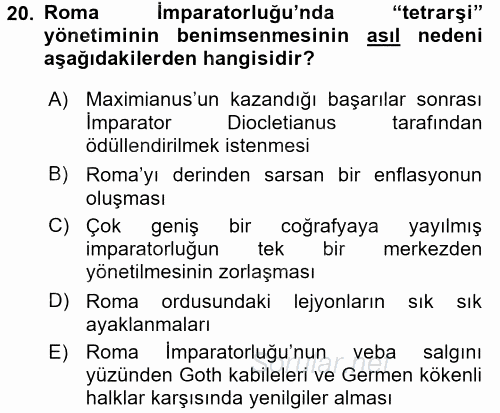 Anadolu Arkeolojisi 2016 - 2017 3 Ders Sınavı 20.Soru