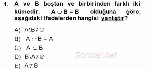 Okulöncesinde Matematik Eğitimi 2013 - 2014 Ara Sınavı 1.Soru