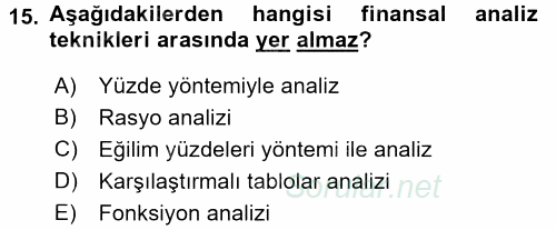 Sağlık Kurumlarında Finansal Yönetim 2017 - 2018 Dönem Sonu Sınavı 15.Soru