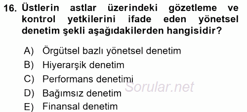 Sağlık Kurumlarında Finansal Yönetim 2017 - 2018 Dönem Sonu Sınavı 16.Soru