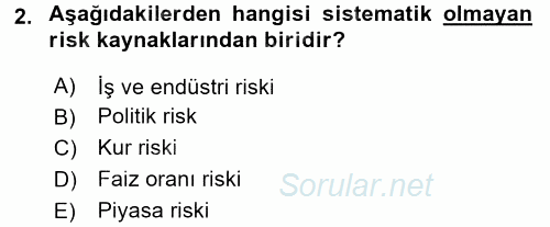 Portföy Yönetimi 2017 - 2018 Ara Sınavı 2.Soru