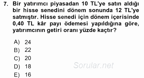 Portföy Yönetimi 2017 - 2018 Ara Sınavı 7.Soru