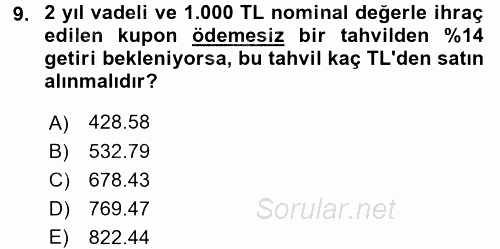 Portföy Yönetimi 2017 - 2018 Ara Sınavı 9.Soru