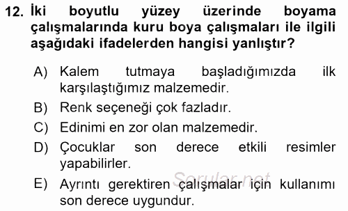 Çocukta Sanat Eğitimi Ve Yaratıcılık 2016 - 2017 Dönem Sonu Sınavı 12.Soru