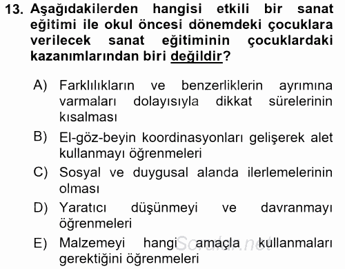 Çocukta Sanat Eğitimi Ve Yaratıcılık 2016 - 2017 Dönem Sonu Sınavı 13.Soru