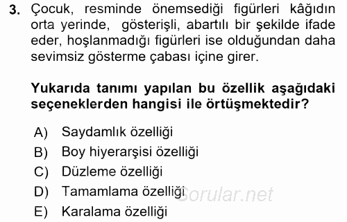 Çocukta Sanat Eğitimi Ve Yaratıcılık 2016 - 2017 Dönem Sonu Sınavı 3.Soru