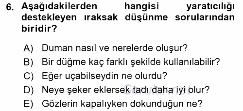 Çocukta Sanat Eğitimi Ve Yaratıcılık 2016 - 2017 Dönem Sonu Sınavı 6.Soru