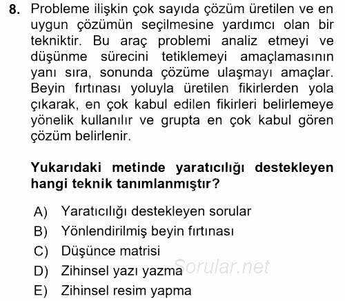 Çocukta Sanat Eğitimi Ve Yaratıcılık 2016 - 2017 Dönem Sonu Sınavı 8.Soru