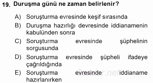 Temel Ceza Muhakemesi Hukuku Bilgisi 2016 - 2017 3 Ders Sınavı 19.Soru