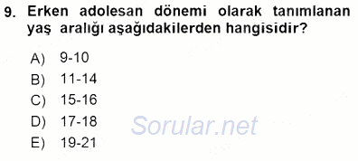 Anne Ve Çocuk Beslenmesi 2015 - 2016 Dönem Sonu Sınavı 9.Soru